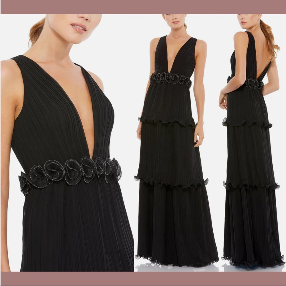 NWT $398 IEENA Mac Duggal [ 16 ] Rosette Ruffle Layered Rosette Dress‎ Gown Q630